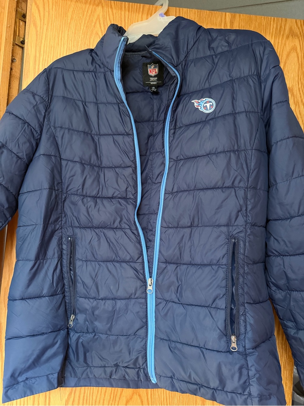 NFL Navy Bomber Jacket with Light Blue Trim and Team Patch